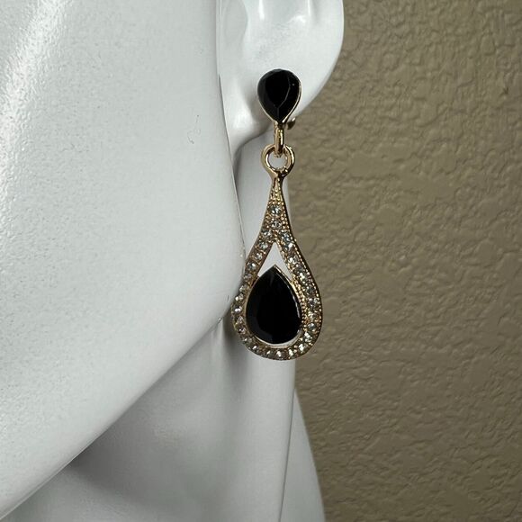 Teardrop Drop Earrings clutch back Earrings Cubic Zirconia Golden Tone Romantic - Picture 9 of 10